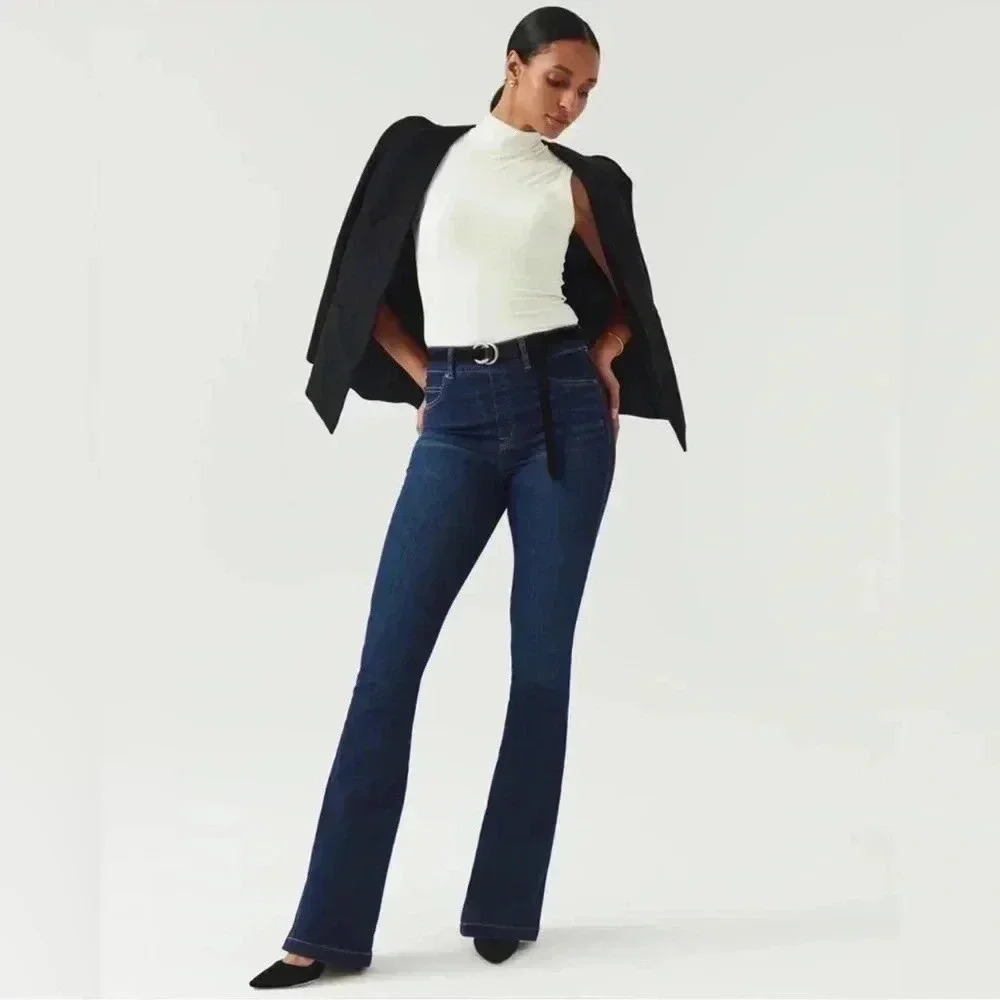 Spandex Women’s Flare Jeans, Color: Midnight Shade Size:S/P High-Rise NW…